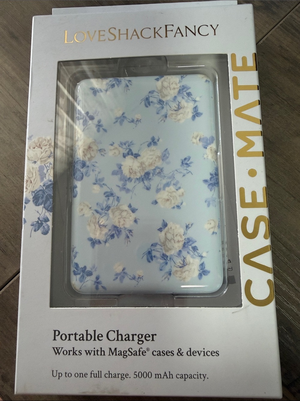LoveShackFancy Light Blue & Cream Floral Portable Charger